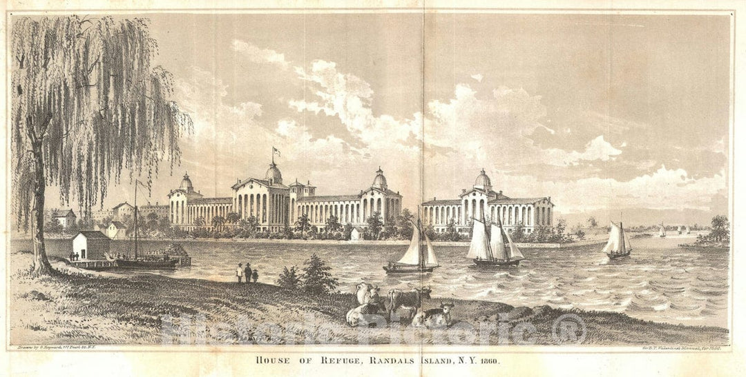 Art Print : Randals Island, New York City, Valentine's, 1860, Vintage Wall Art