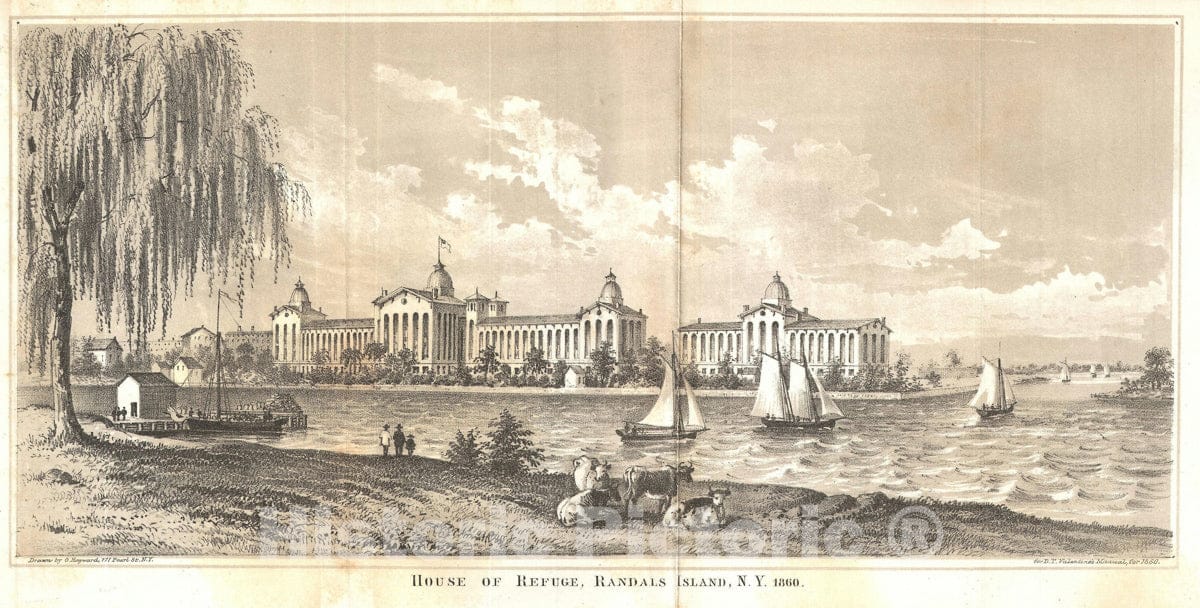 Art Print : Randals Island, New York City, Valentine's, 1860, Vintage Wall Art