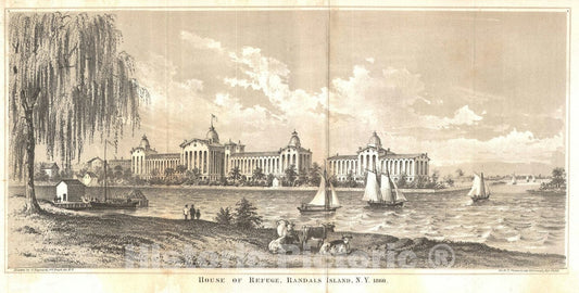 Art Print : Randals Island, New York City, Valentine's, 1860, Vintage Wall Art