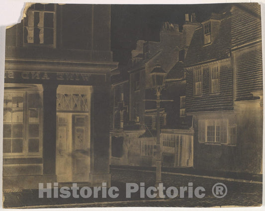 Art Print : Street with Lamp Post and Wine Shop - Artist Unknown : Vintage Wall Art