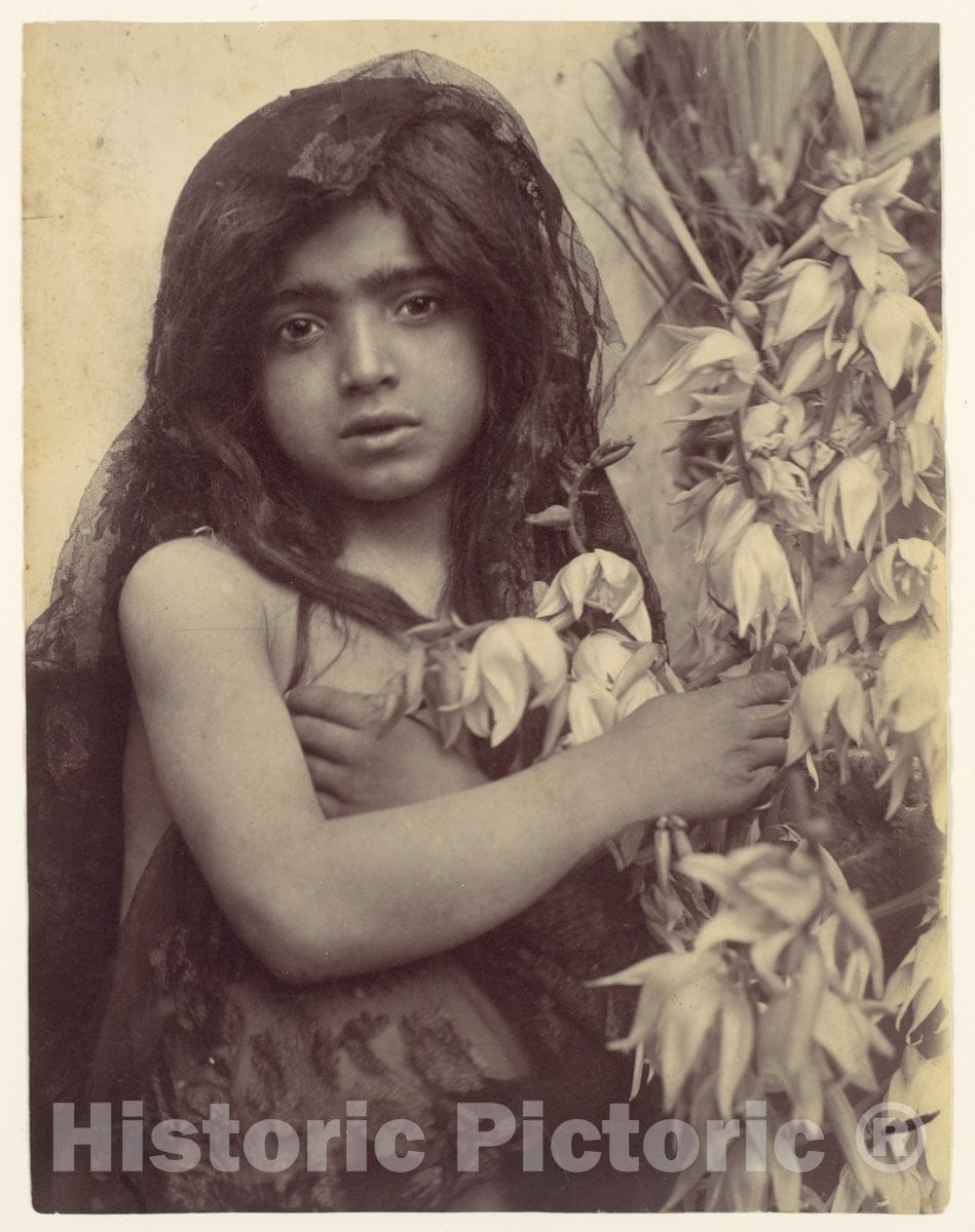 Photo Print : Wilhelm von Gloeden - Young Girl with Flowers, Sicily, Italy : Vintage Wall Art