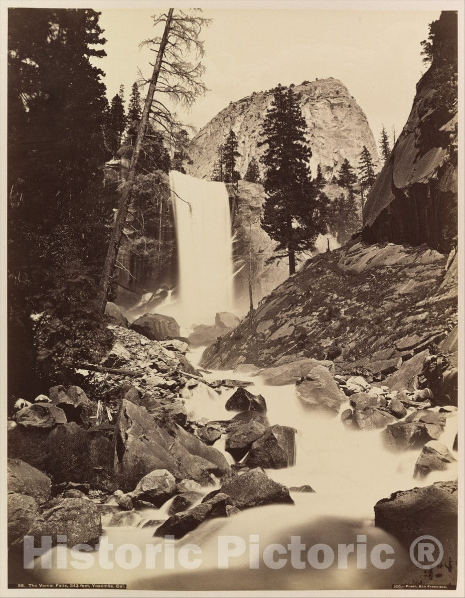 Photo Print : Carleton E. Watkins - Vernal Fall, Yosemite : Vintage Wall Art