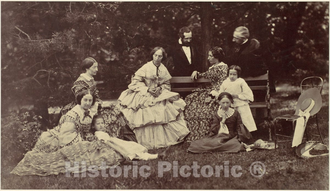 Photo Print : Franz Antoine - Group Portrait of Four Women, Two Men and Three Children in a Garden : Vintage Wall Art