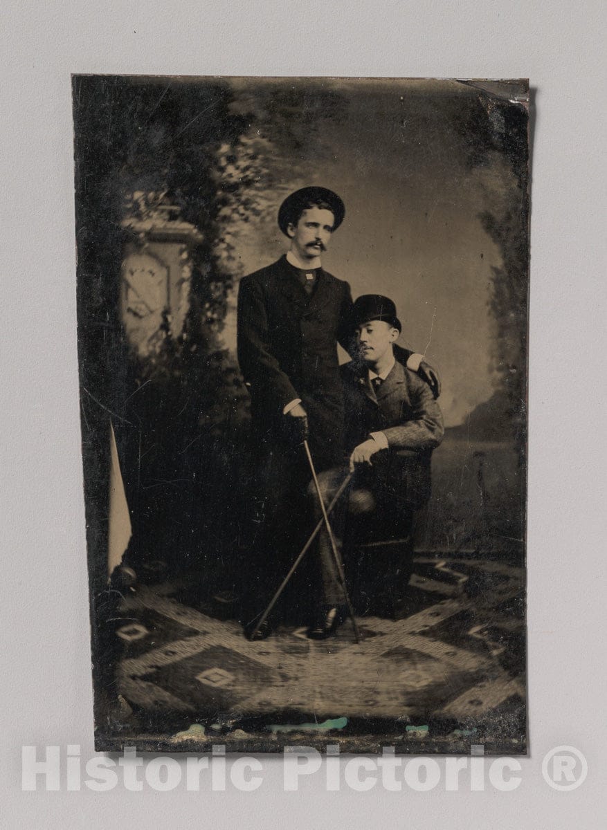 Art Print : Two Young Men Crossing Their Walking Sticks - Artist Unknown : Vintage Wall Art