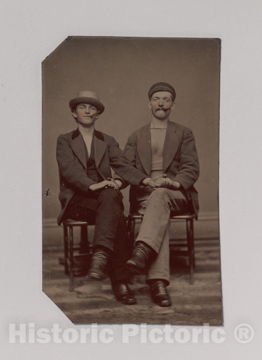 Art Print : Two Seated Young Men Holding Hands - Artist Unknown : Vintage Wall Art
