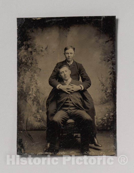 Art Print : Two Young Men, One Embracing The Other 2 - Artist Unknown : Vintage Wall Art