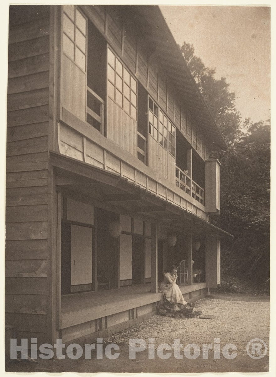 Photo Print : Adolf de Meyer - Olga de Meyer Sitting on The Porch of a Japanese House : Vintage Wall Art