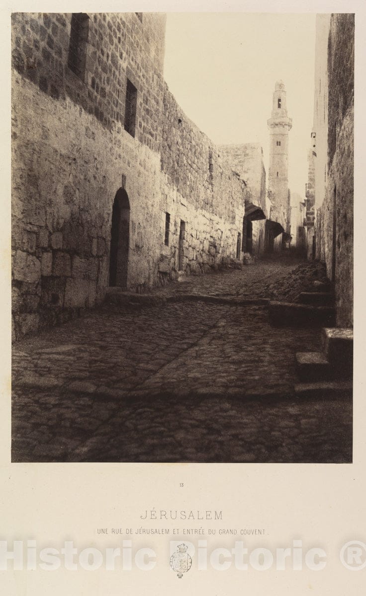 Photo Print : Louis de Clercq - Jérusalem. Une rue de Jérusalem et entrée du Grand Couvent : Vintage Wall Art