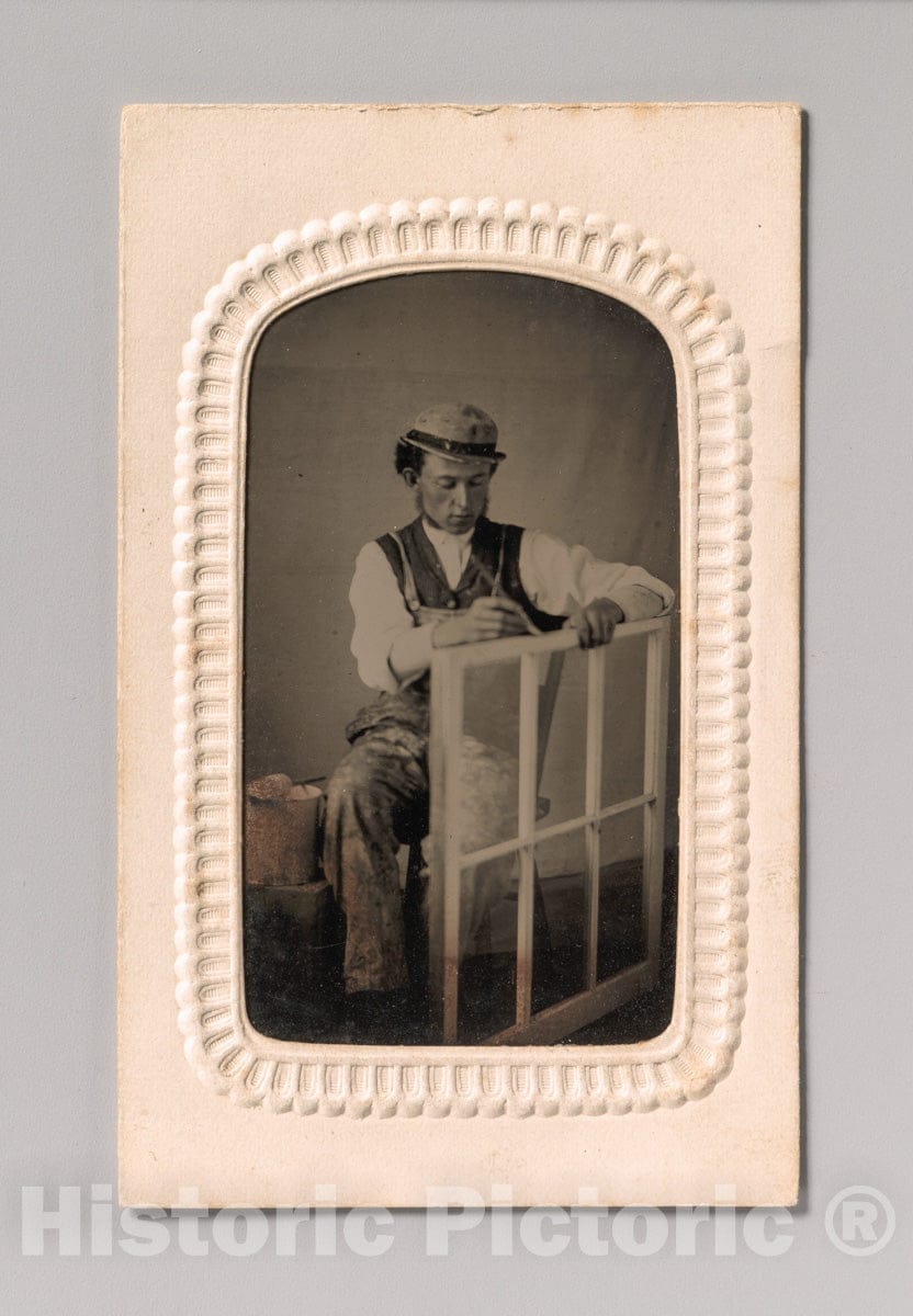 Art Print : Young Man Painting Window Frame - Artist Unknown : Vintage Wall Art