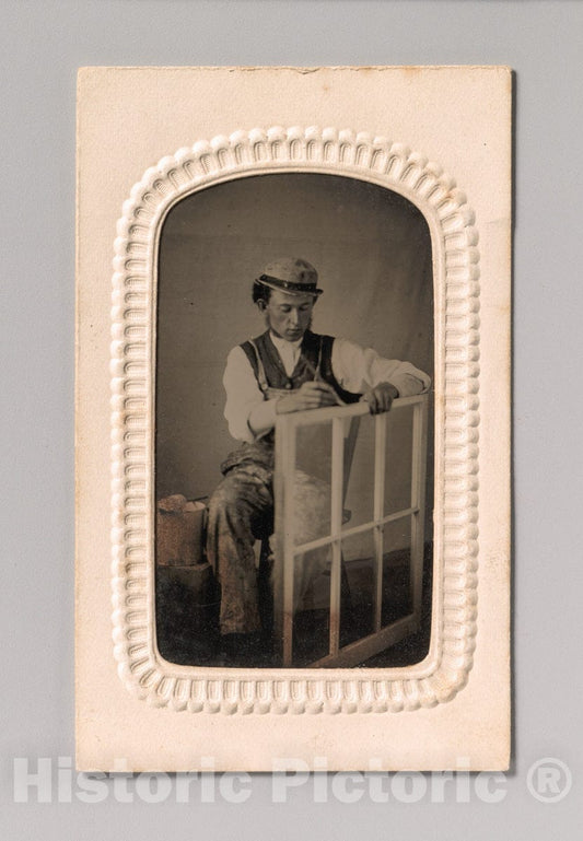 Art Print : Young Man Painting Window Frame - Artist Unknown : Vintage Wall Art