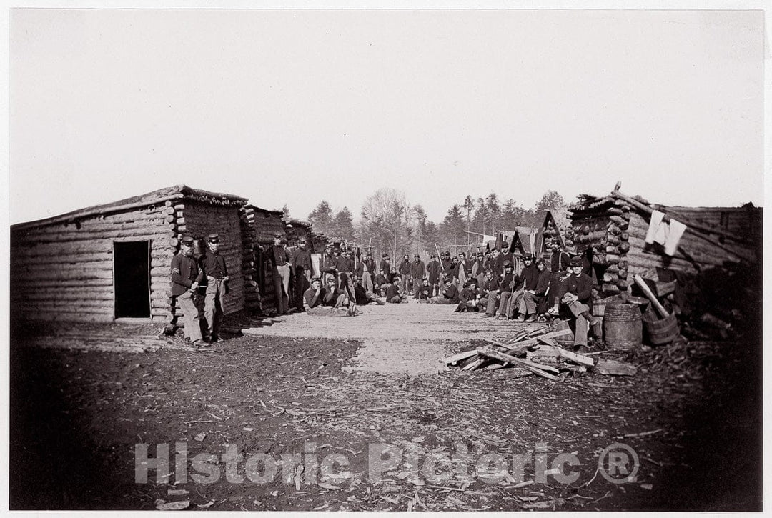 Photo Print : Formerly Mathew B. Brady - Winter Quarters, Troops with Row of Cabins. Brady Album, p. 128 1 : Vintage Wall Art