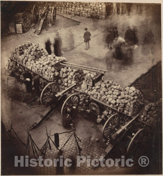 Photo Print : Pierre-Ambrose Richebourg - Barricades de la Commune, Avril 71. Coin de la Place Hotel de Ville & de la rue de Rivoli : Vintage Wall Art
