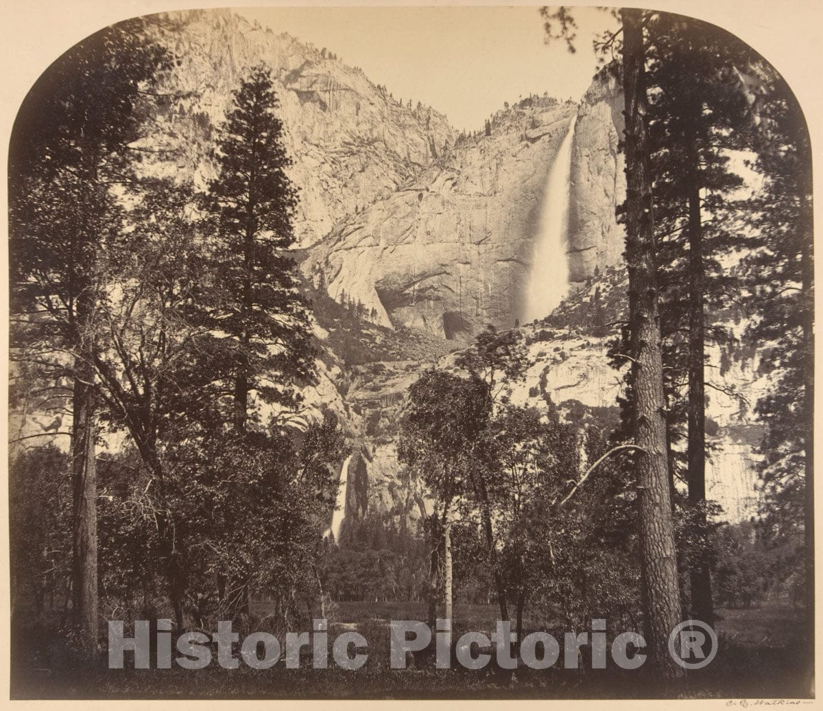 Photo Print : Carleton E. Watkins - Yosemite Fall. Down The Valley. 2637 Ft. : Vintage Wall Art