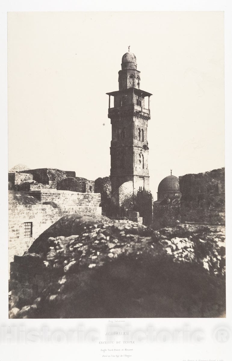 Photo Print : Auguste Salzmann - Jérusalem, Enceinte du Temple, Angle Nord-Ouest et Minaret élevé en l'an 697 de l'Hégire : Vintage Wall Art