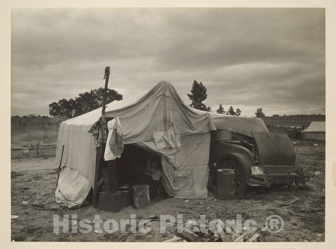 Photo Print : Dorothea Lange - Migrant Pea Picker's Makeshift Home, Nipomo, California : Vintage Wall Art