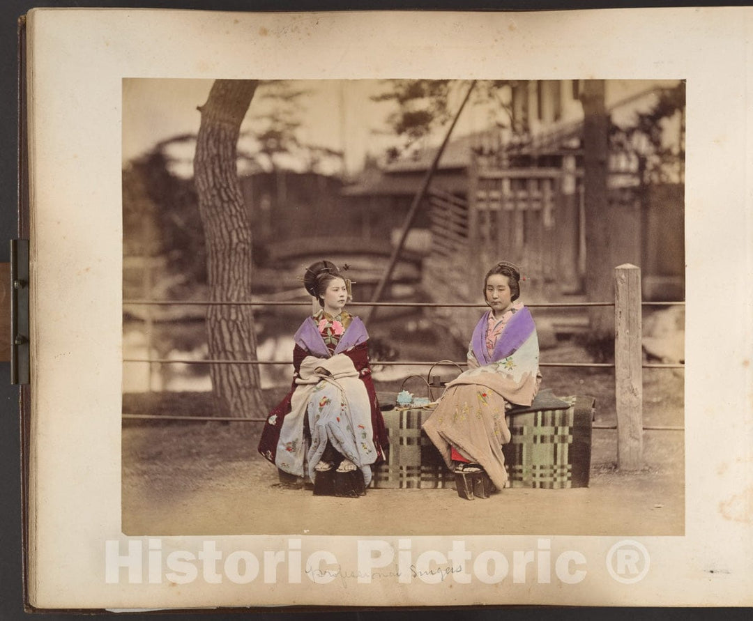 Photo Print : Two Japanese Women Sitting on a Bench : Vintage Wall Art