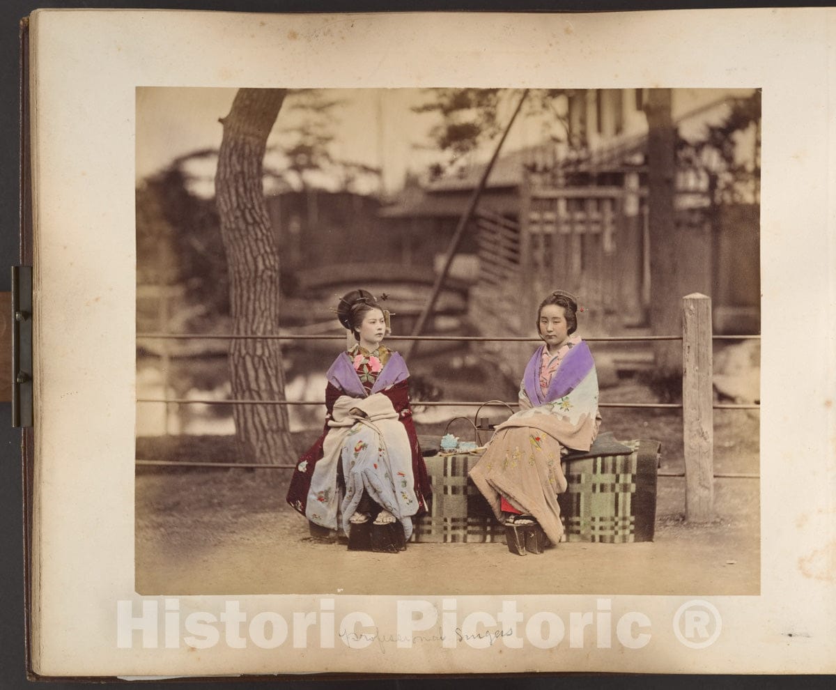 Photo Print : Two Japanese Women Sitting on a Bench : Vintage Wall Art