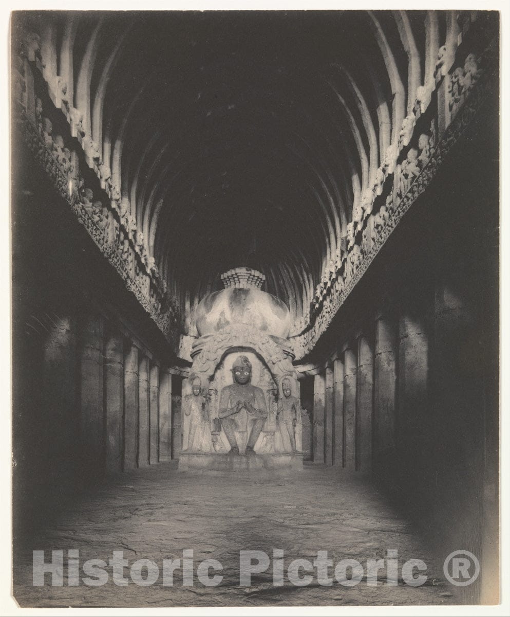 Photo Print : Alfred William Plâté - Sutar ka Jhopda Cave Interior, Ellora Caves : Vintage Wall Art