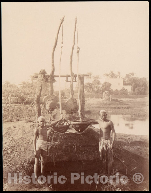 Photo Print : Two Boys Beside a Well : Vintage Wall Art