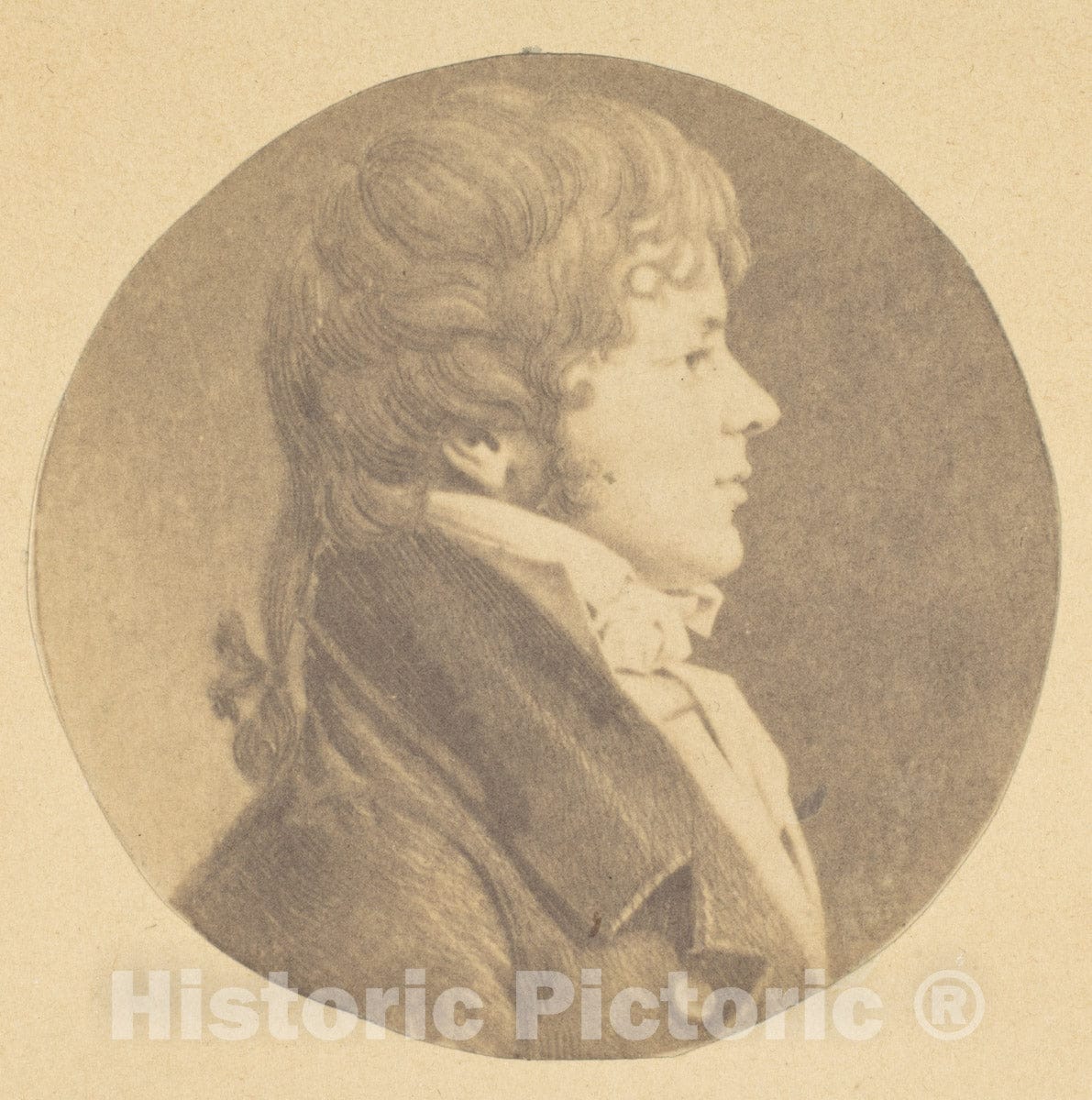 Photo Print : Jeremiah Gurney - Mezzotint Portrait of a Young Man in Profile, from The St. Memin Collection of Portraits : Vintage Wall Art