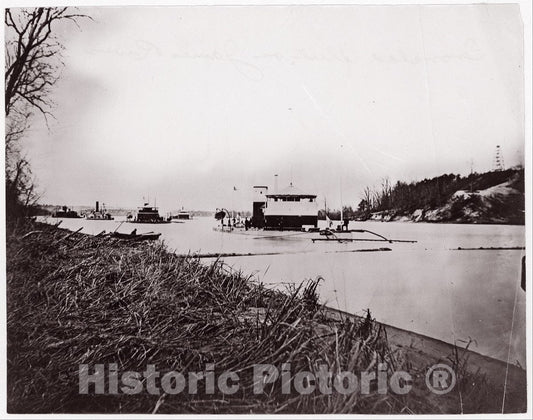 Photo Print : Formerly Mathew B. Brady - Ironclad Fleet on James River Below Rebel Howlett House Battery : Vintage Wall Art