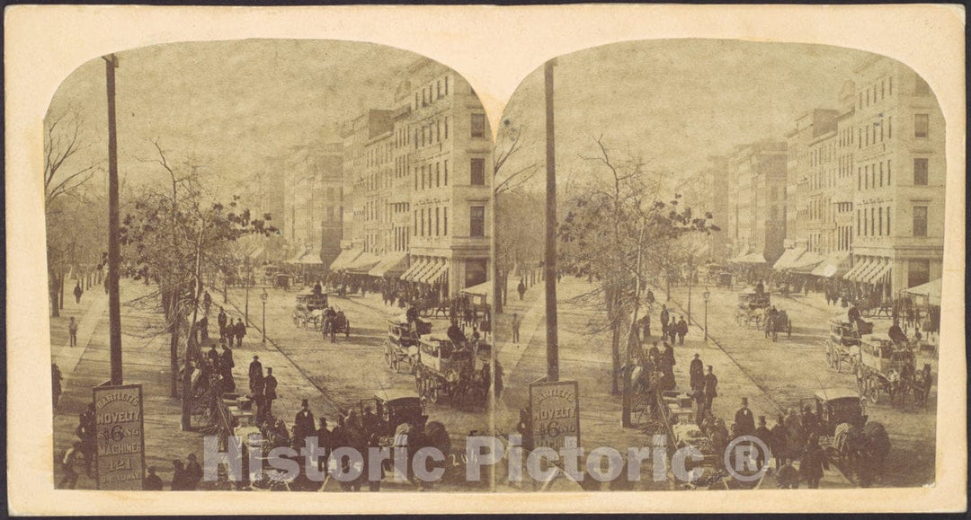 Art Print : Edward Anthony - Broadway with Horse-Drawn Carriages : Vintage Wall Art