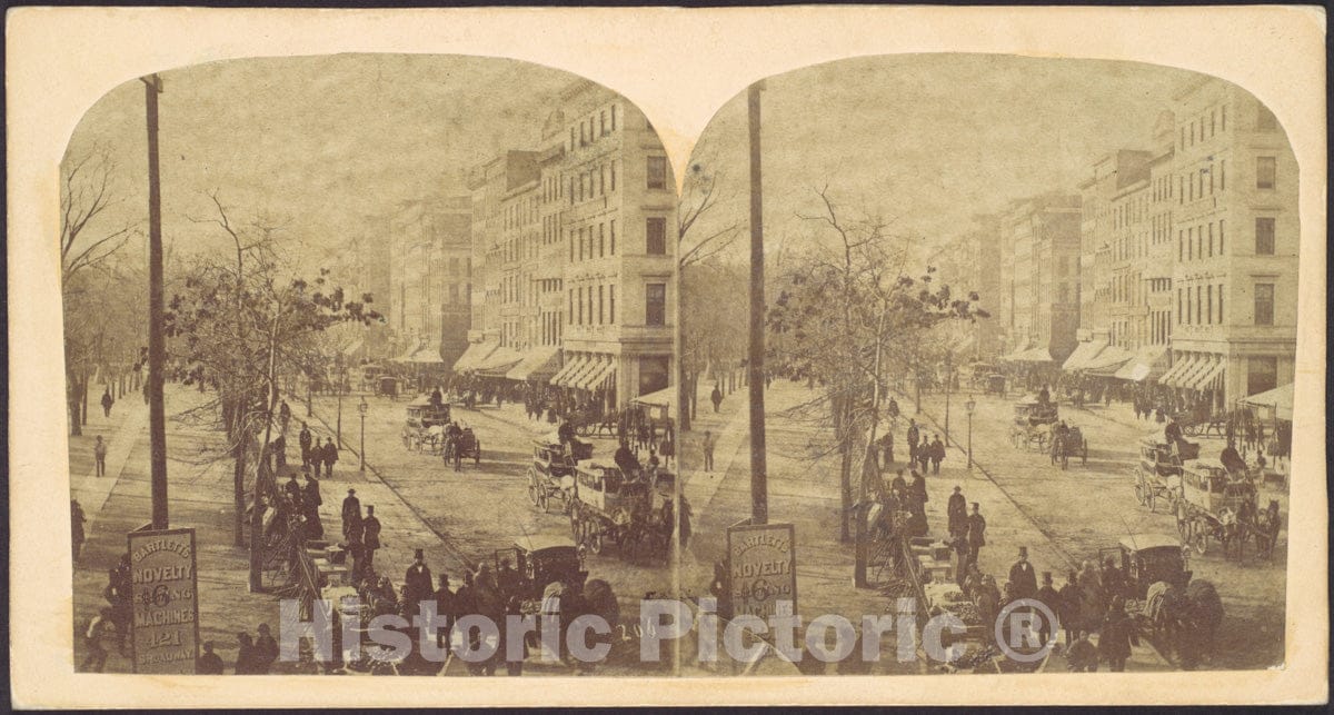 Art Print : Edward Anthony - Broadway with Horse-Drawn Carriages : Vintage Wall Art