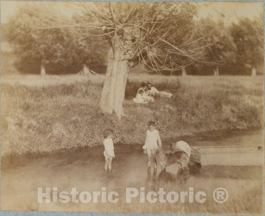 Photo Print : Thomas Eakins - Three Children and a Dog Playing in The Creek, July 4, 1883 1 : Vintage Wall Art
