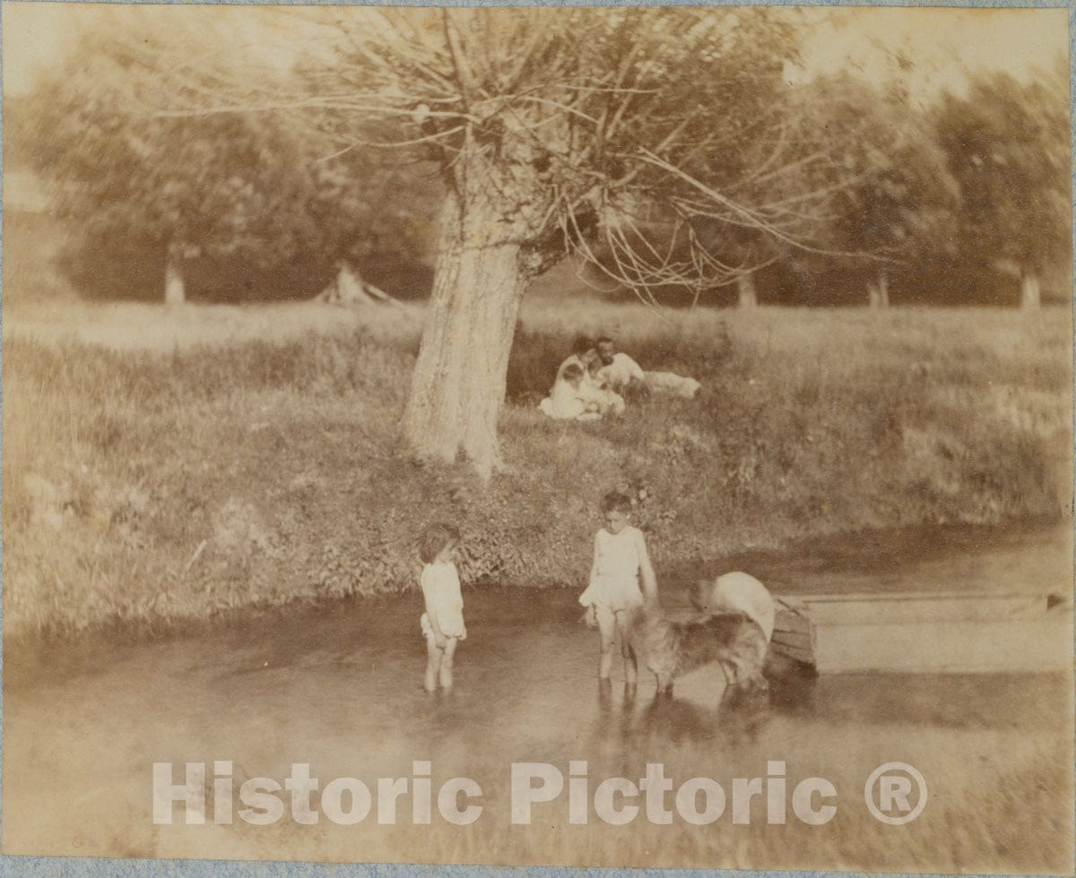 Photo Print : Thomas Eakins - Three Children and a Dog Playing in The Creek, July 4, 1883 1 : Vintage Wall Art