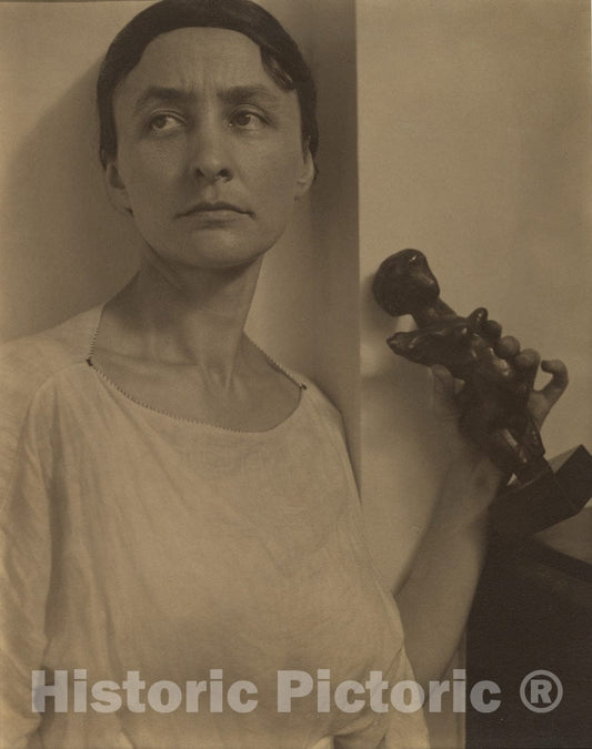 Photo Print : Alfred Stieglitz - Georgia O'Keeffe with Matisse Sculpture : Vintage Wall Art