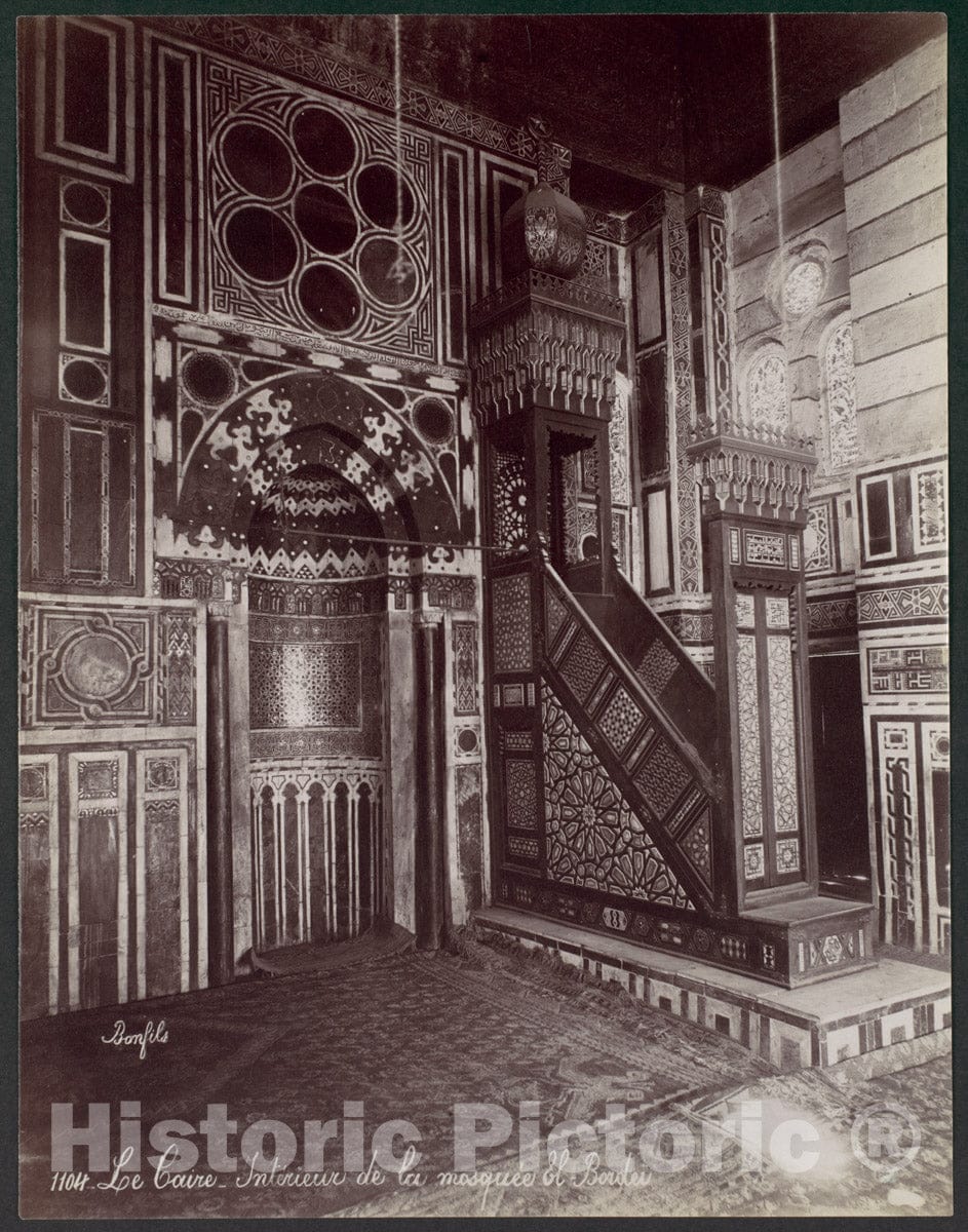 Photo Print : Félix Bonfils - Le Caire - Intérieur de la mosquée El Bordei : Vintage Wall Art