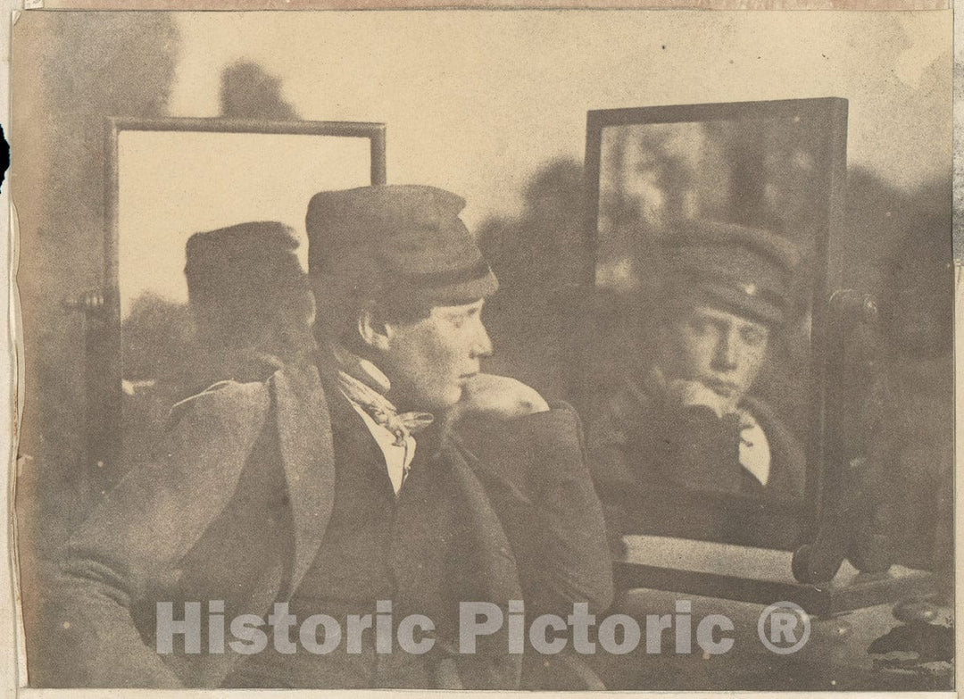 Photo Print : Boy in Profile, Face Shown Frontally in Mirror : Vintage Wall Art