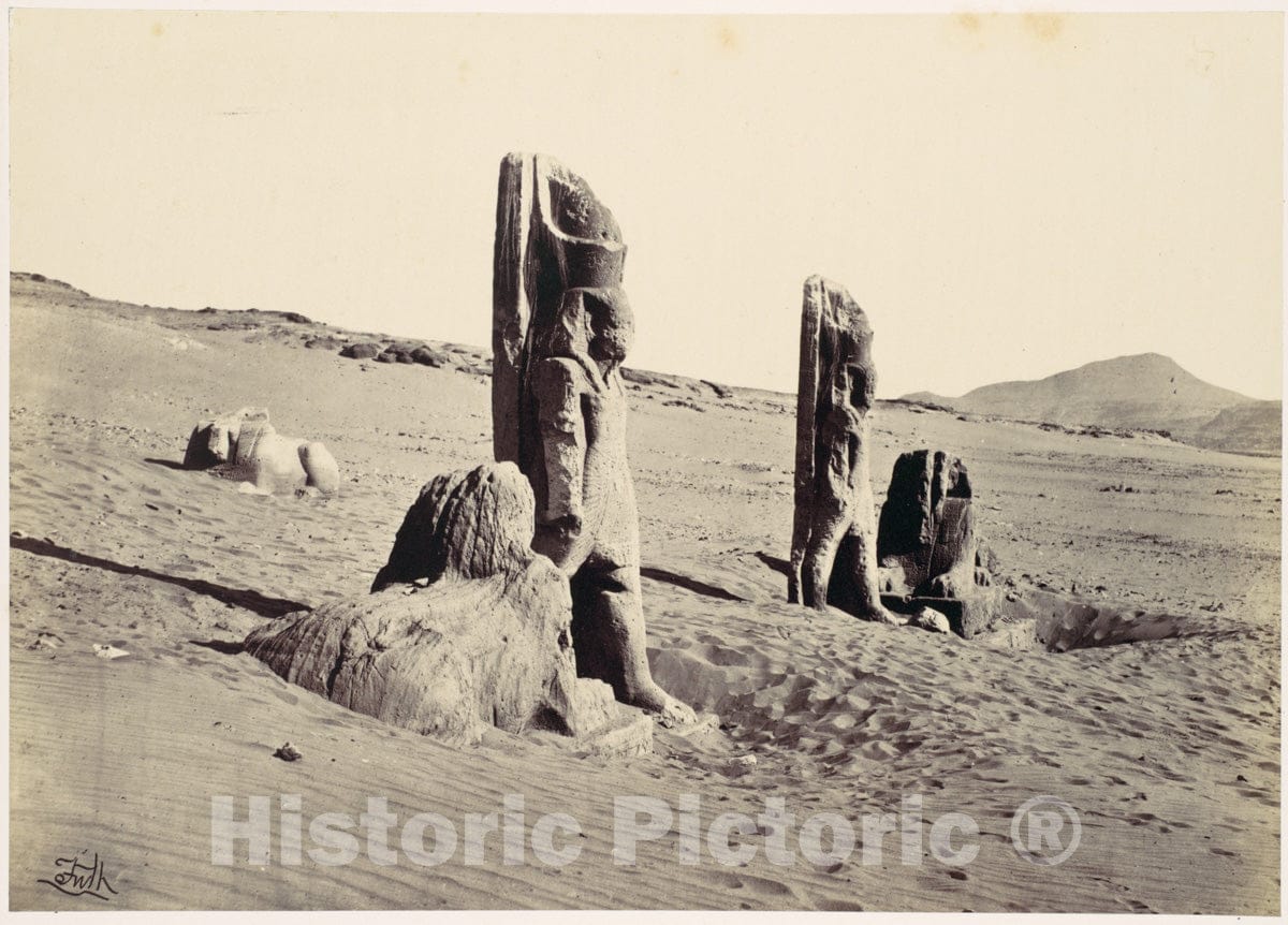 Photo Print : Francis Frith - Colossi and Sphynx at Wady Saboua : Vintage Wall Art