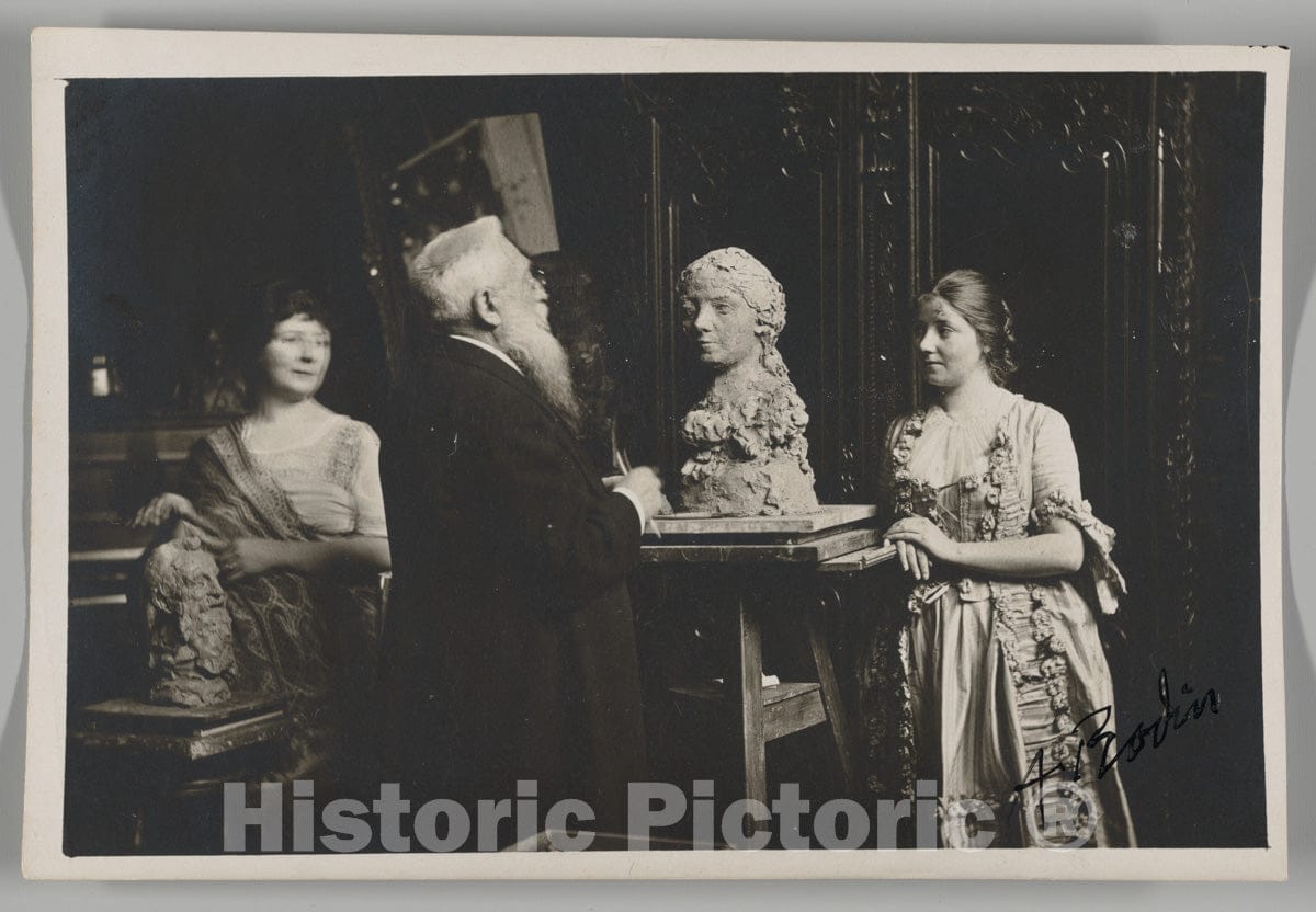 Photo Print : Eugène Druet - Madame Bardey, Rodin and Henriette, 31 Rue Campagne-Premiere, Paris : Vintage Wall Art