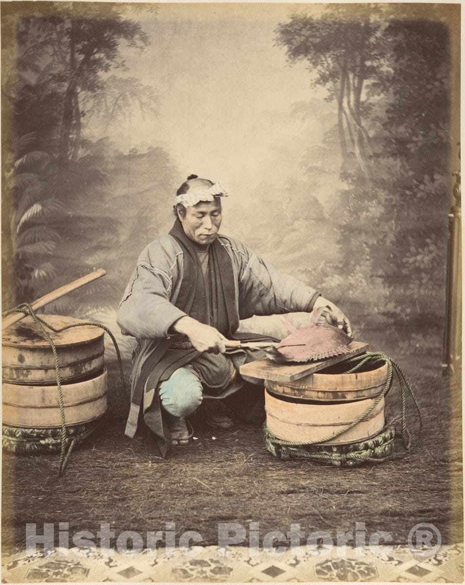 Photo Print : Suzuki Shin'ichi - Japanese Man Preparing a Fish : Vintage Wall Art