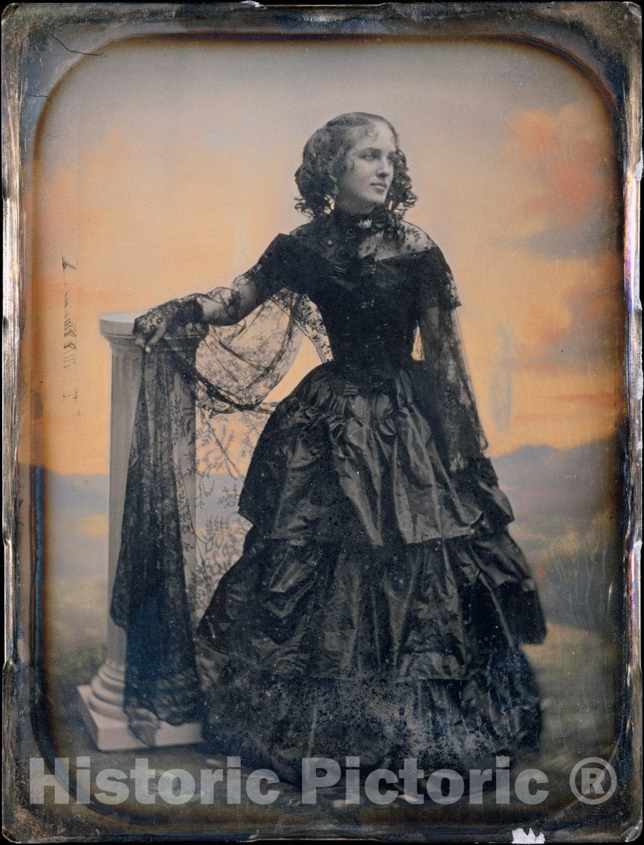 Photo Print : Southworth and Hawes - Woman in Black Taffeta Dress and Lace Shawl : Vintage Wall Art