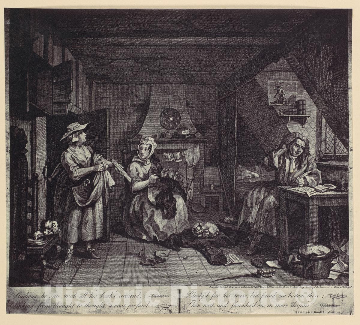 Photo Print : Alfred Capel Cure - Photo-Reproduction of Hogarth's Print Illustrating The Dunciad, Book I, line III : Vintage Wall Art