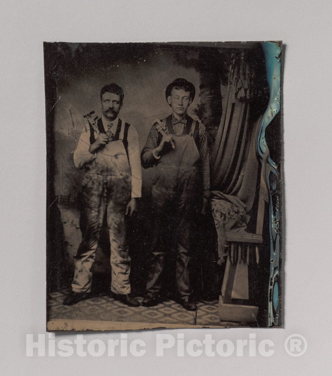Art Print : Two Plumbers in Overalls - Artist Unknown : Vintage Wall Art