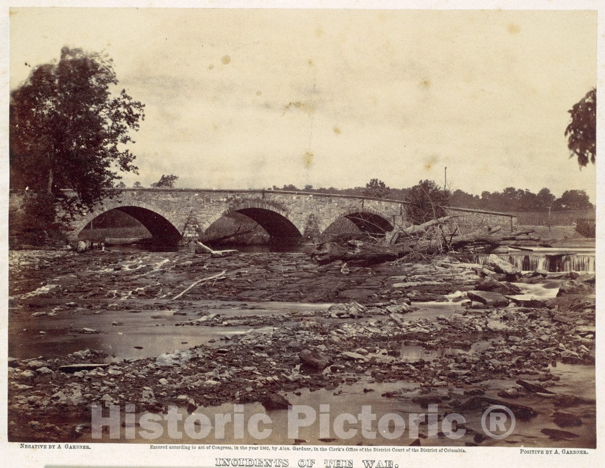 Photo Print : Alexander Gardner - Antietam Bridge, On The Sharpsburg and Boonsboro Turnpike, No. 2, September 1862 : Vintage Wall Art