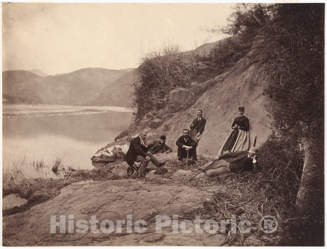 Photo Print : Lai Fong - Group of People Posing Near River : Vintage Wall Art