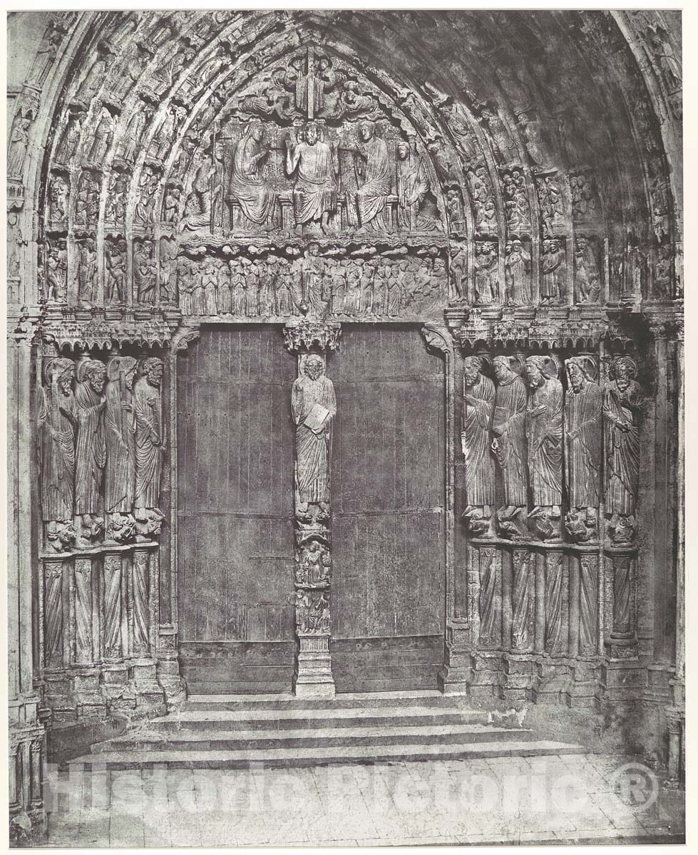 Art Print : Charles Nègre - Chartres Cathedral, Central Portal of The South Transept; The Last Judgment : Vintage Wall Art