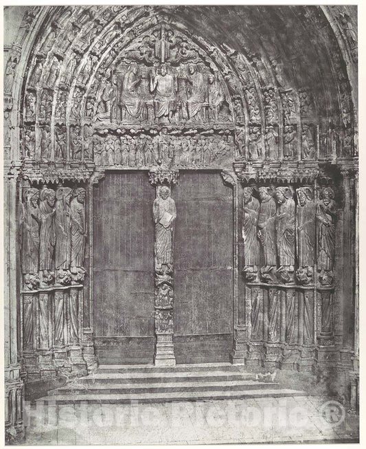 Art Print : Charles Nègre - Chartres Cathedral, Central Portal of The South Transept; The Last Judgment : Vintage Wall Art
