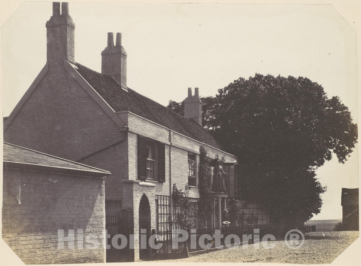 Photo Print : Richard Dykes Alexander - House with Woman on Balcony, Man Standing Below : Vintage Wall Art