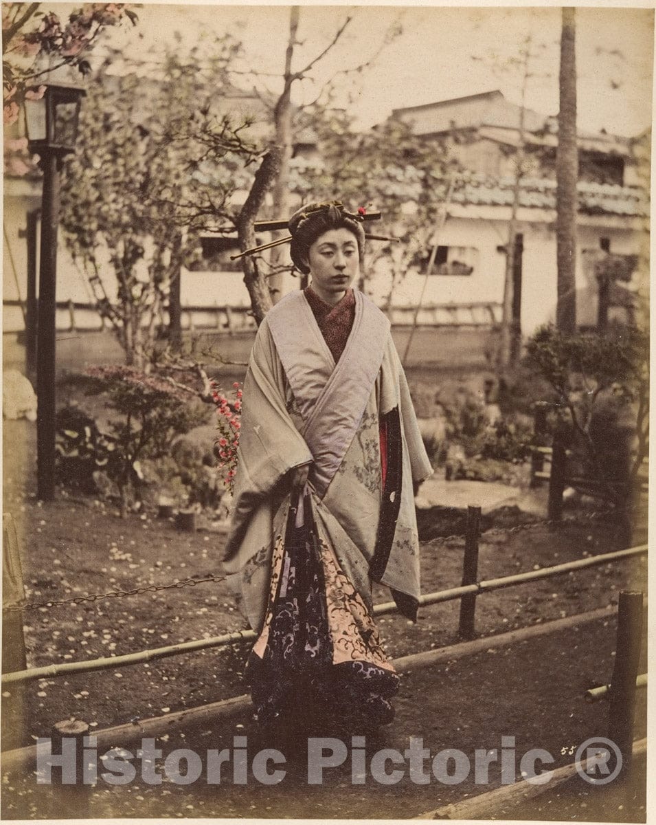 Photo Print : Suzuki Shin'ichi - Japanese Woman in Traditional Dress Posing Outdoors : Vintage Wall Art