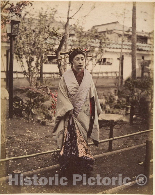 Photo Print : Suzuki Shin'ichi - Japanese Woman in Traditional Dress Posing Outdoors : Vintage Wall Art