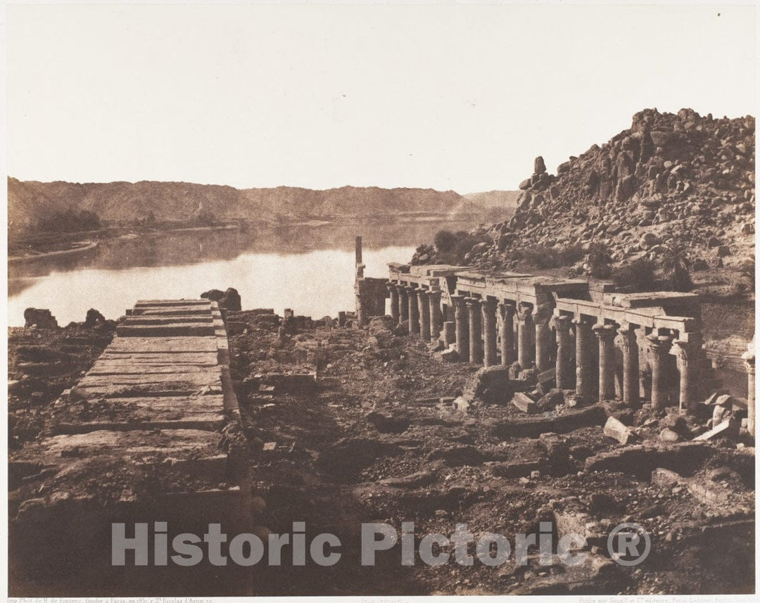 Photo Print : Félix Teynard - ILE de Fîleh (Philæ), Vue Génèrale Prise du Point I, Sur La Plateforme du Pylône 2 : Vintage Wall Art