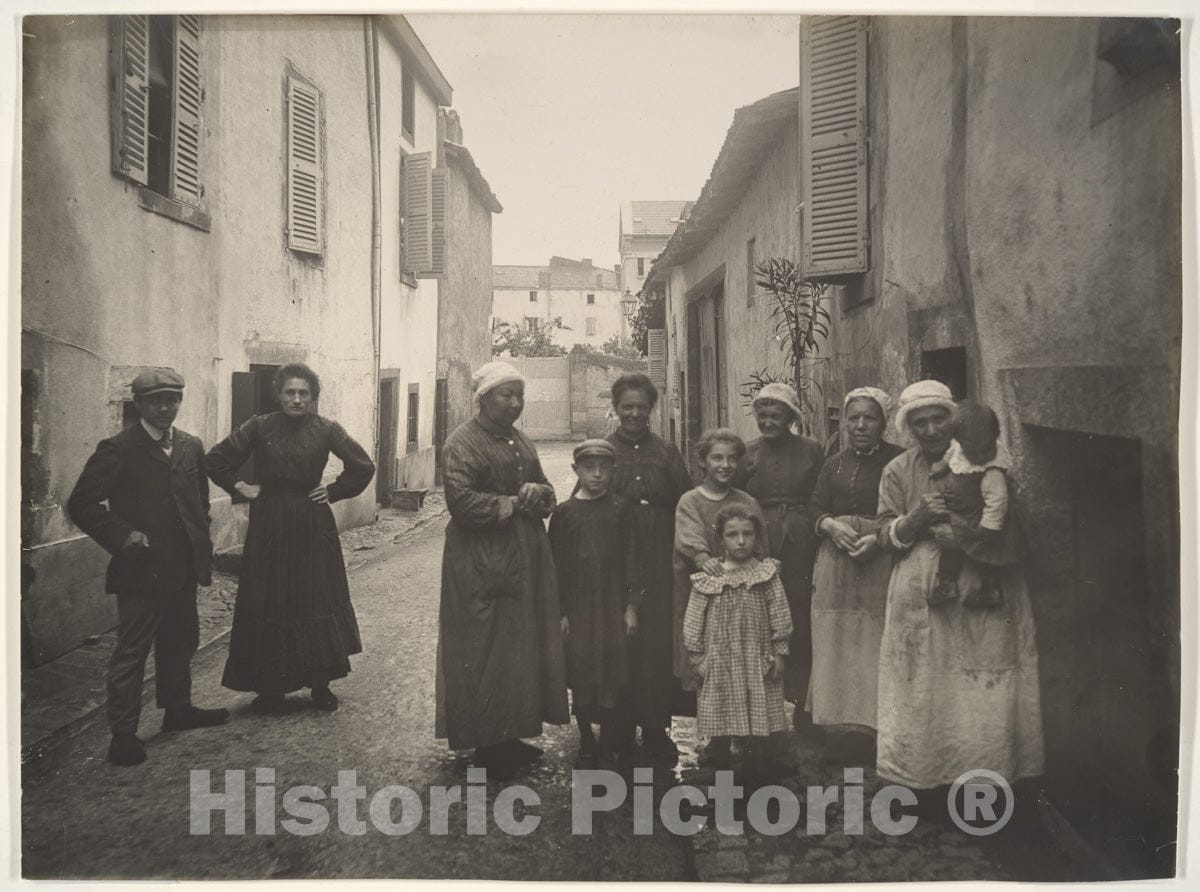 Photo Print : Felix Thiollier - Group of Adults and Children on a Village Street in The Auvergne : Vintage Wall Art