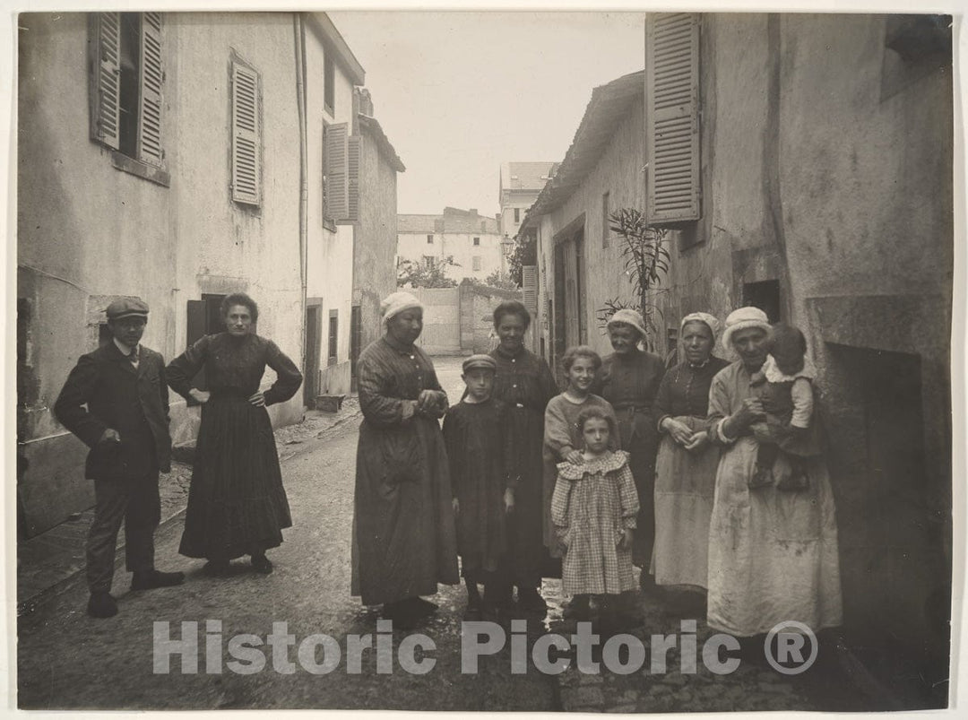Photo Print : Felix Thiollier - Group of Adults and Children on a Village Street in The Auvergne : Vintage Wall Art