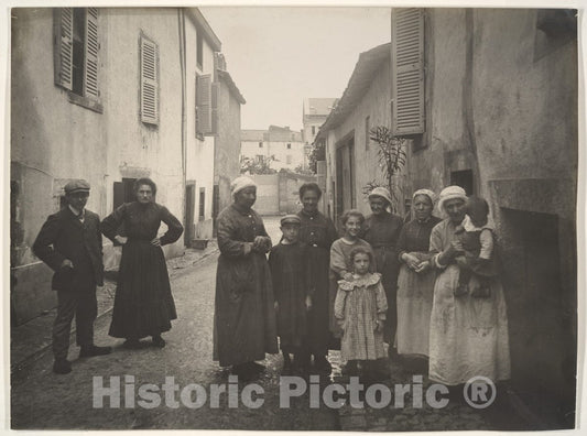Photo Print : Felix Thiollier - Group of Adults and Children on a Village Street in The Auvergne : Vintage Wall Art