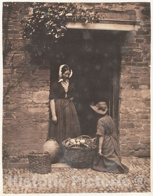 Photo Print : John Dillwyn Llewelyn - Two Women, One Kneeling and One Standing, Looking into Basket Filled with Vegetables : Vintage Wall Art